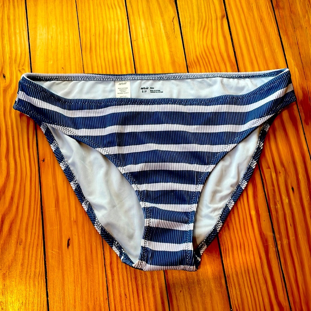 New Aerie blue striped bikini bottom